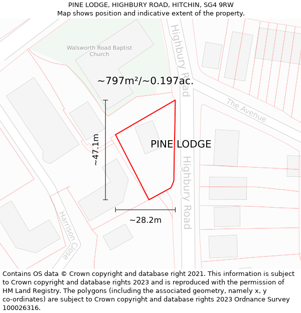 PINE LODGE, HIGHBURY ROAD, HITCHIN, SG4 9RW: Plot and title map