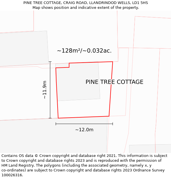 PINE TREE COTTAGE, CRAIG ROAD, LLANDRINDOD WELLS, LD1 5HS: Plot and title map
