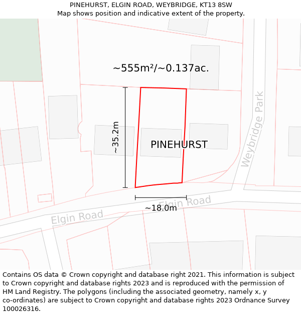 PINEHURST, ELGIN ROAD, WEYBRIDGE, KT13 8SW: Plot and title map