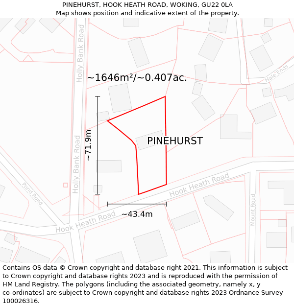 PINEHURST, HOOK HEATH ROAD, WOKING, GU22 0LA: Plot and title map