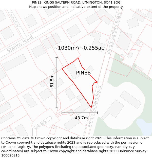 PINES, KINGS SALTERN ROAD, LYMINGTON, SO41 3QG: Plot and title map