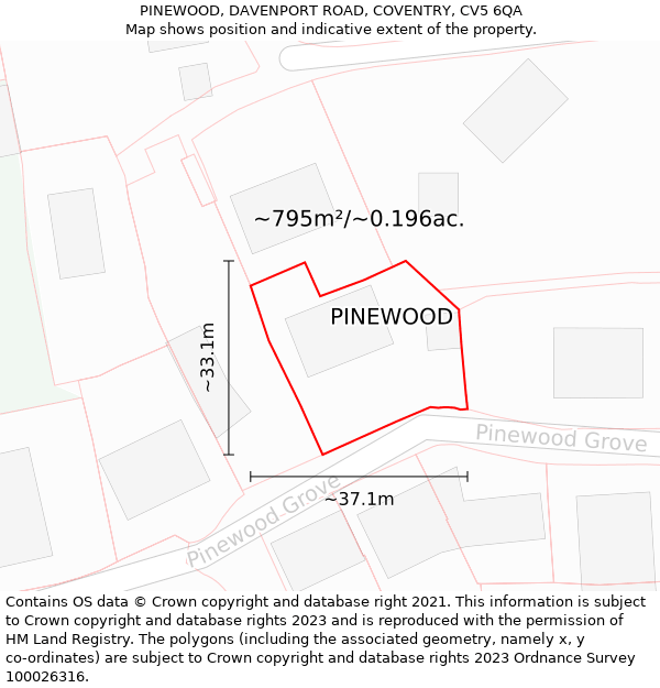 PINEWOOD, DAVENPORT ROAD, COVENTRY, CV5 6QA: Plot and title map