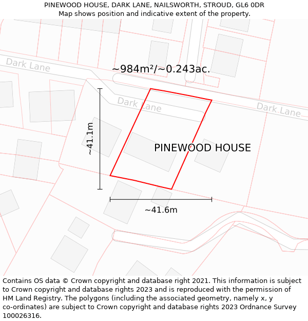 PINEWOOD HOUSE, DARK LANE, NAILSWORTH, STROUD, GL6 0DR: Plot and title map