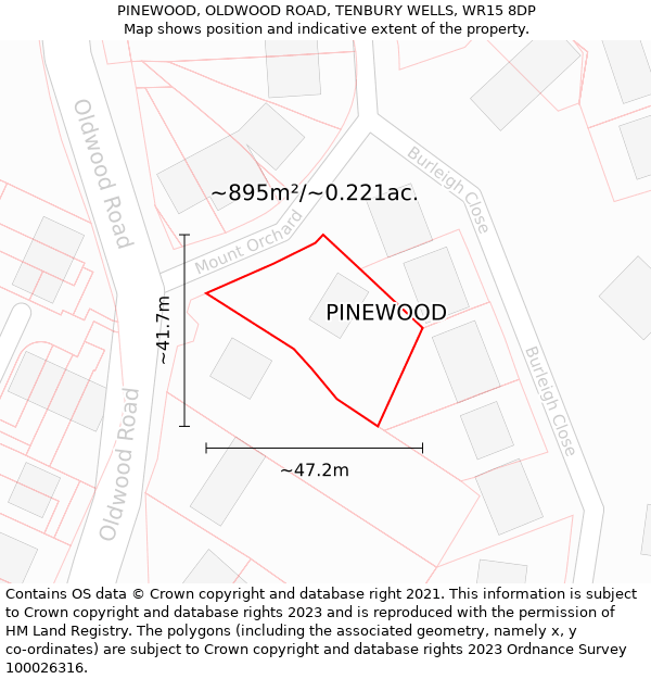 PINEWOOD, OLDWOOD ROAD, TENBURY WELLS, WR15 8DP: Plot and title map