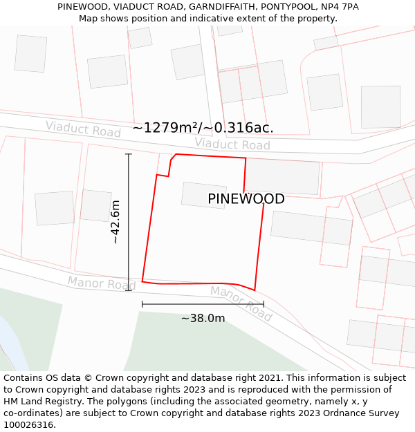 PINEWOOD, VIADUCT ROAD, GARNDIFFAITH, PONTYPOOL, NP4 7PA: Plot and title map