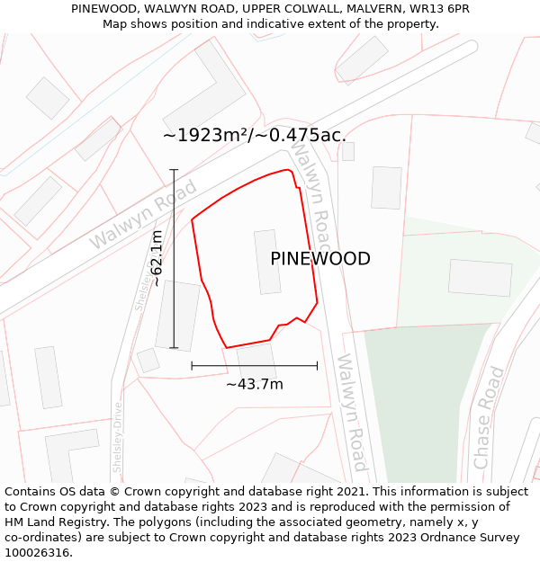 PINEWOOD, WALWYN ROAD, UPPER COLWALL, MALVERN, WR13 6PR: Plot and title map