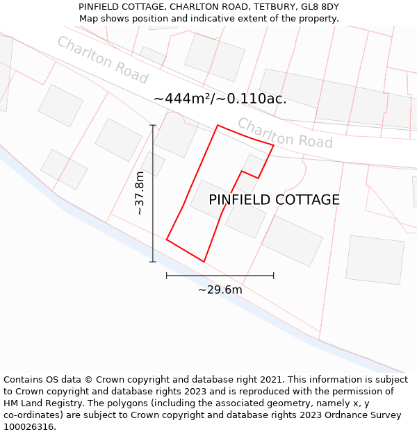 PINFIELD COTTAGE, CHARLTON ROAD, TETBURY, GL8 8DY: Plot and title map
