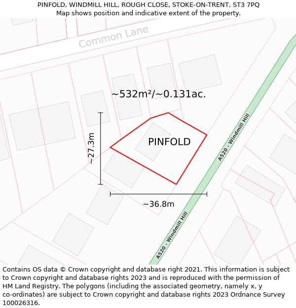 PINFOLD, WINDMILL HILL, ROUGH CLOSE, STOKE-ON-TRENT, ST3 7PQ: Plot and title map