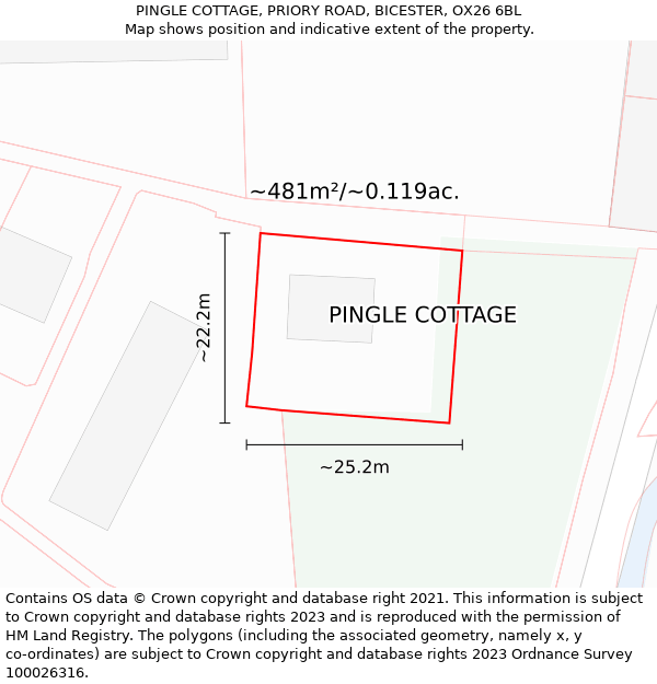 PINGLE COTTAGE, PRIORY ROAD, BICESTER, OX26 6BL: Plot and title map