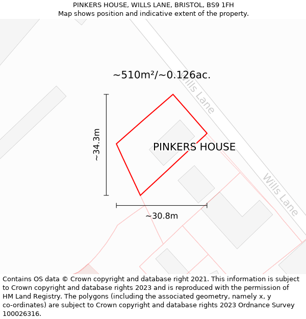 PINKERS HOUSE, WILLS LANE, BRISTOL, BS9 1FH: Plot and title map