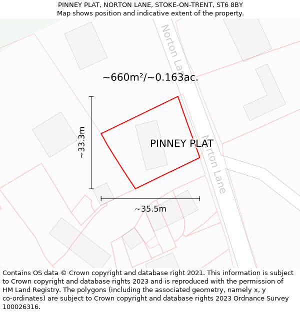PINNEY PLAT, NORTON LANE, STOKE-ON-TRENT, ST6 8BY: Plot and title map