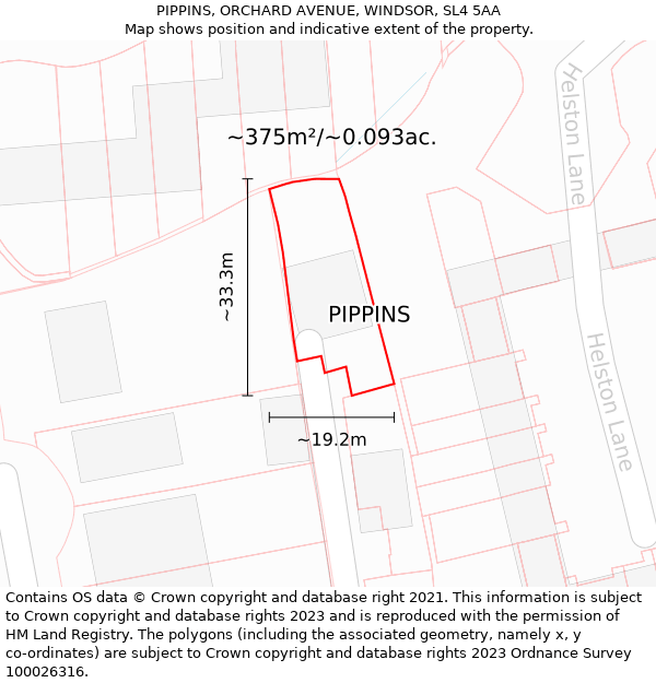 PIPPINS, ORCHARD AVENUE, WINDSOR, SL4 5AA: Plot and title map