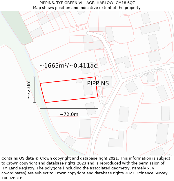 PIPPINS, TYE GREEN VILLAGE, HARLOW, CM18 6QZ: Plot and title map
