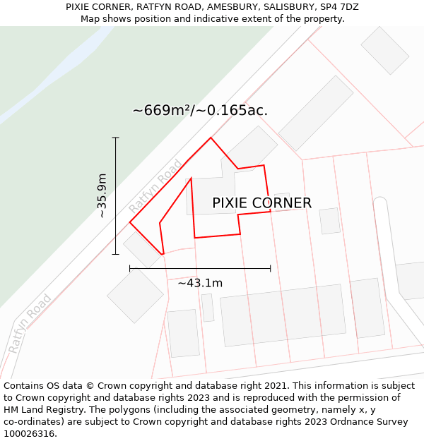 PIXIE CORNER, RATFYN ROAD, AMESBURY, SALISBURY, SP4 7DZ: Plot and title map