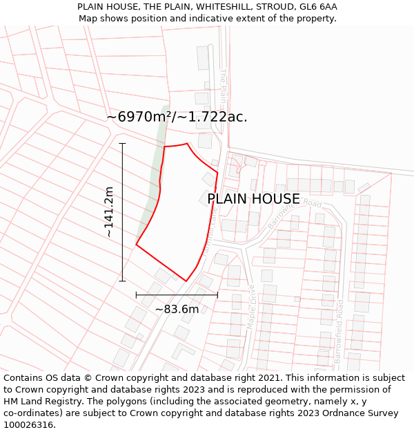 PLAIN HOUSE, THE PLAIN, WHITESHILL, STROUD, GL6 6AA: Plot and title map