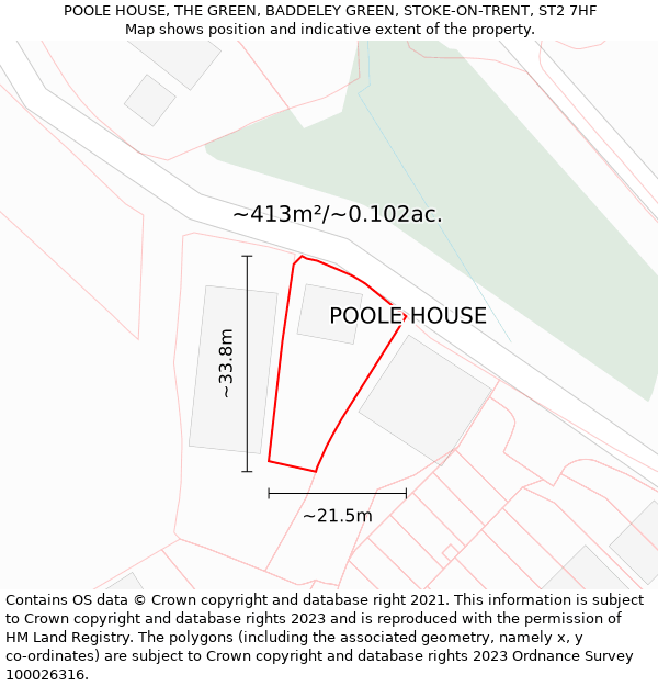 POOLE HOUSE, THE GREEN, BADDELEY GREEN, STOKE-ON-TRENT, ST2 7HF: Plot and title map