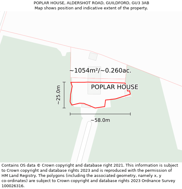 POPLAR HOUSE, ALDERSHOT ROAD, GUILDFORD, GU3 3AB: Plot and title map