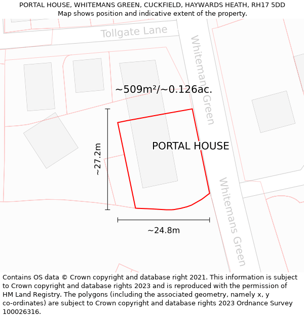 PORTAL HOUSE, WHITEMANS GREEN, CUCKFIELD, HAYWARDS HEATH, RH17 5DD: Plot and title map