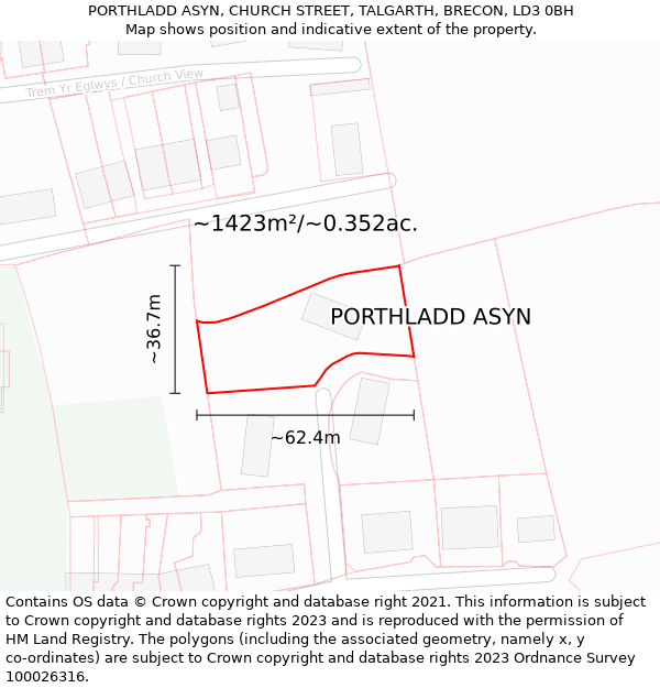 PORTHLADD ASYN, CHURCH STREET, TALGARTH, BRECON, LD3 0BH: Plot and title map