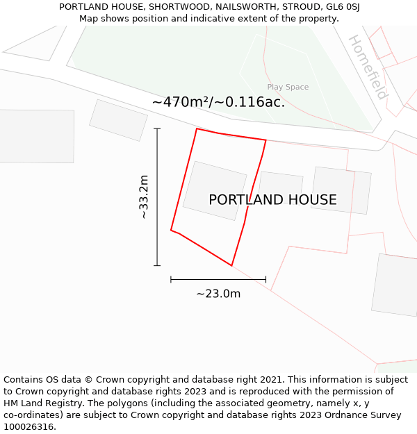 PORTLAND HOUSE, SHORTWOOD, NAILSWORTH, STROUD, GL6 0SJ: Plot and title map