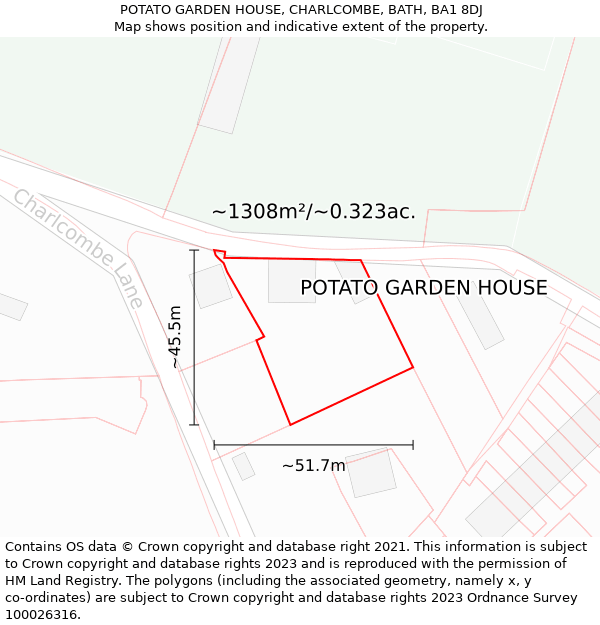 POTATO GARDEN HOUSE, CHARLCOMBE, BATH, BA1 8DJ: Plot and title map