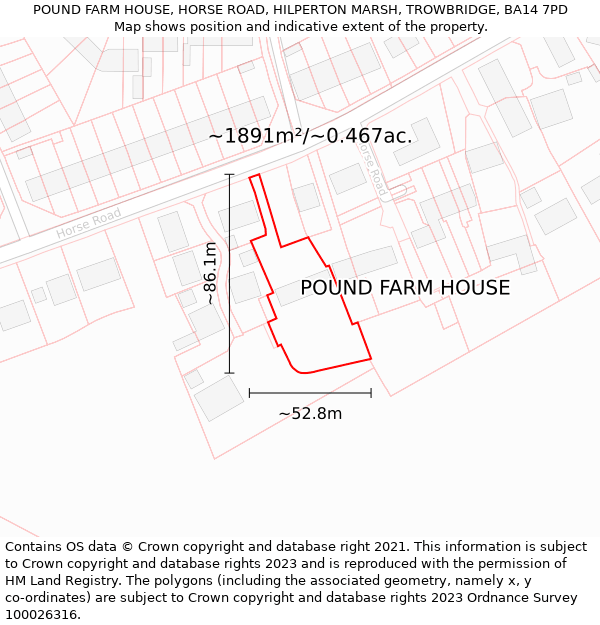 POUND FARM HOUSE, HORSE ROAD, HILPERTON MARSH, TROWBRIDGE, BA14 7PD: Plot and title map