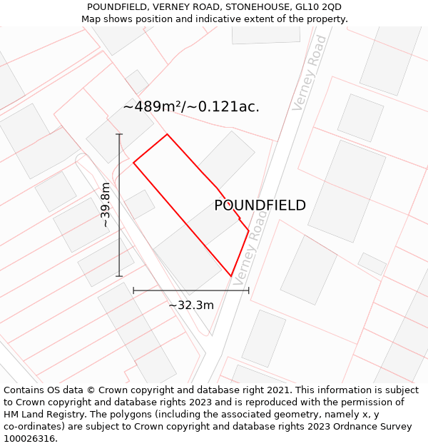 POUNDFIELD, VERNEY ROAD, STONEHOUSE, GL10 2QD: Plot and title map