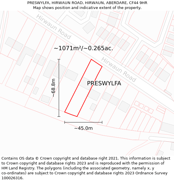 PRESWYLFA, HIRWAUN ROAD, HIRWAUN, ABERDARE, CF44 9HR: Plot and title map