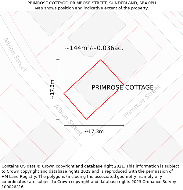 PRIMROSE COTTAGE, PRIMROSE STREET, SUNDERLAND, SR4 0PH: Plot and title map