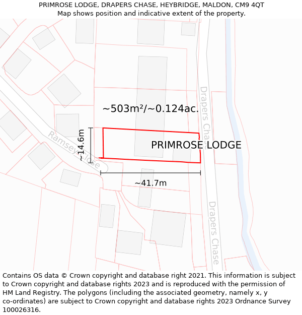 PRIMROSE LODGE, DRAPERS CHASE, HEYBRIDGE, MALDON, CM9 4QT: Plot and title map