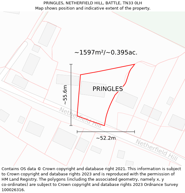 PRINGLES, NETHERFIELD HILL, BATTLE, TN33 0LH: Plot and title map