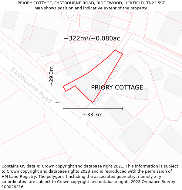 PRIORY COTTAGE, EASTBOURNE ROAD, RIDGEWOOD, UCKFIELD, TN22 5ST: Plot and title map