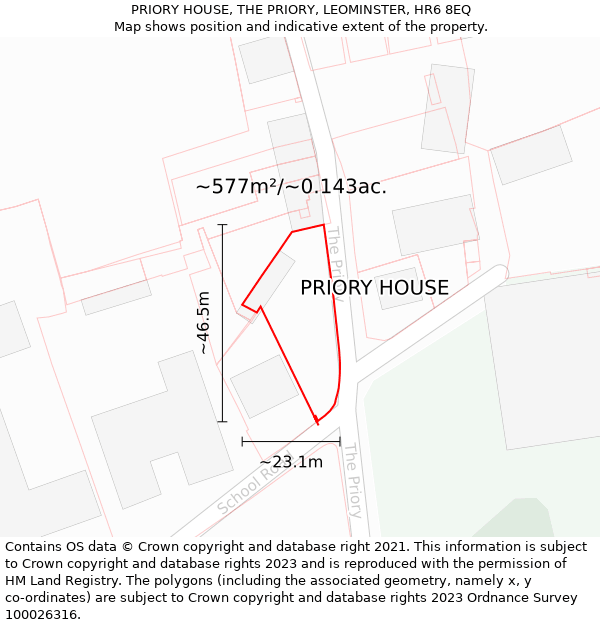 PRIORY HOUSE, THE PRIORY, LEOMINSTER, HR6 8EQ: Plot and title map