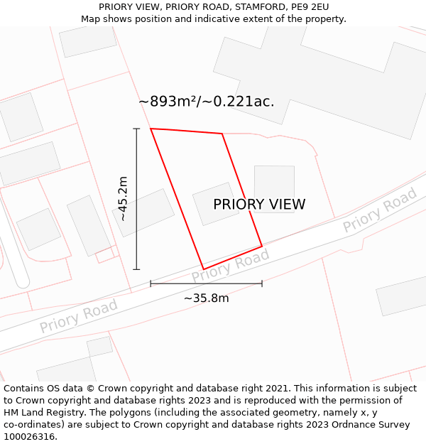 PRIORY VIEW, PRIORY ROAD, STAMFORD, PE9 2EU: Plot and title map