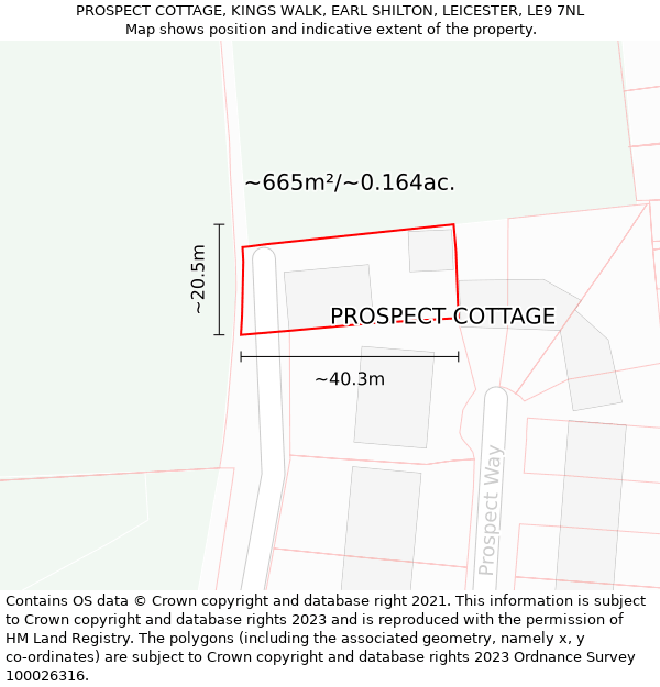 PROSPECT COTTAGE, KINGS WALK, EARL SHILTON, LEICESTER, LE9 7NL: Plot and title map