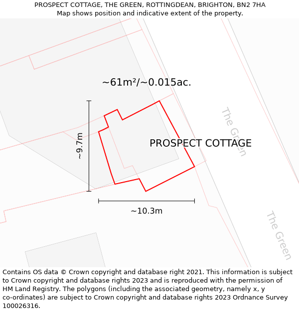 PROSPECT COTTAGE, THE GREEN, ROTTINGDEAN, BRIGHTON, BN2 7HA: Plot and title map