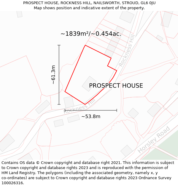 PROSPECT HOUSE, ROCKNESS HILL, NAILSWORTH, STROUD, GL6 0JU: Plot and title map