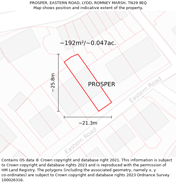 PROSPER, EASTERN ROAD, LYDD, ROMNEY MARSH, TN29 9EQ: Plot and title map