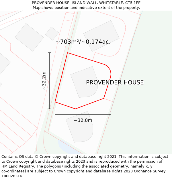 PROVENDER HOUSE, ISLAND WALL, WHITSTABLE, CT5 1EE: Plot and title map