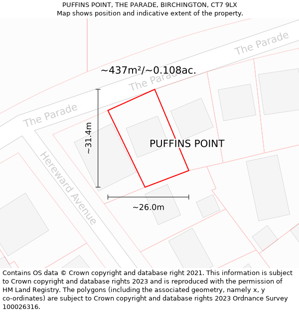 PUFFINS POINT, THE PARADE, BIRCHINGTON, CT7 9LX: Plot and title map