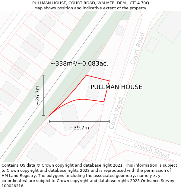 PULLMAN HOUSE, COURT ROAD, WALMER, DEAL, CT14 7RQ: Plot and title map