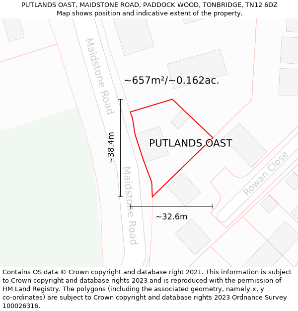 PUTLANDS OAST, MAIDSTONE ROAD, PADDOCK WOOD, TONBRIDGE, TN12 6DZ: Plot and title map
