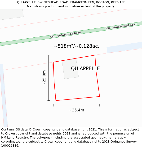 QU APPELLE, SWINESHEAD ROAD, FRAMPTON FEN, BOSTON, PE20 1SF: Plot and title map