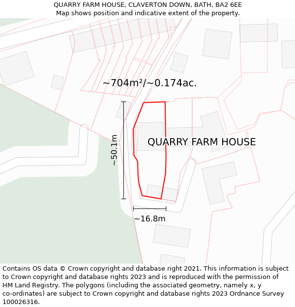 QUARRY FARM HOUSE, CLAVERTON DOWN, BATH, BA2 6EE: Plot and title map