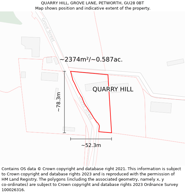 QUARRY HILL, GROVE LANE, PETWORTH, GU28 0BT: Plot and title map