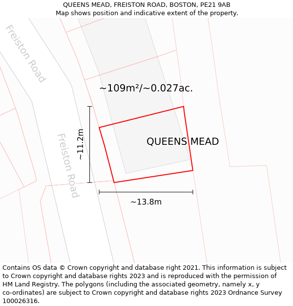 QUEENS MEAD, FREISTON ROAD, BOSTON, PE21 9AB: Plot and title map