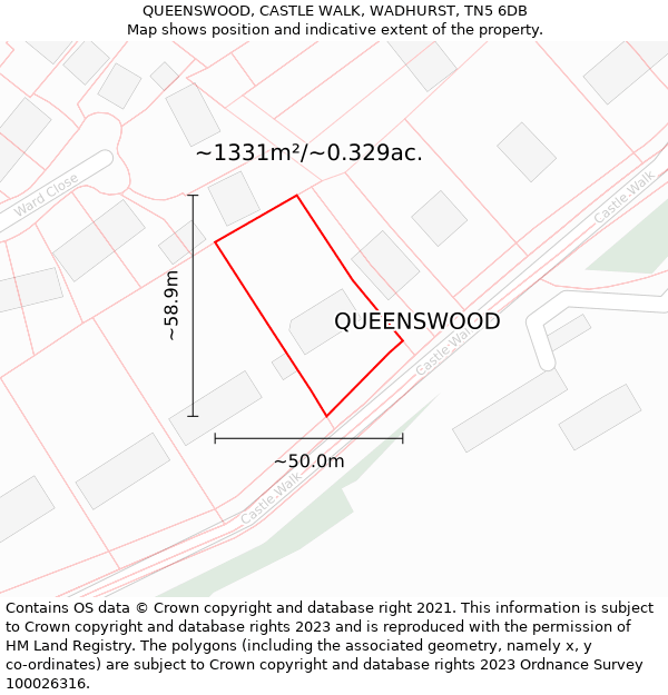 QUEENSWOOD, CASTLE WALK, WADHURST, TN5 6DB: Plot and title map