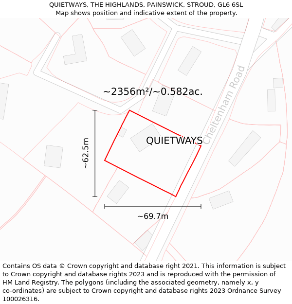 QUIETWAYS, THE HIGHLANDS, PAINSWICK, STROUD, GL6 6SL: Plot and title map