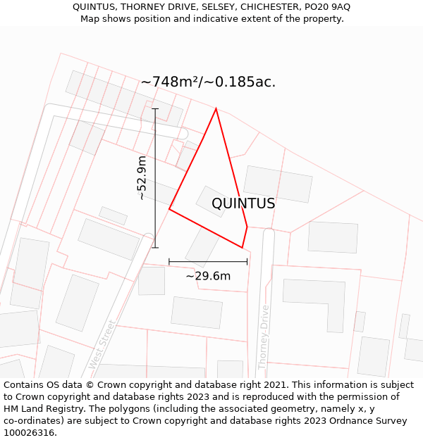 QUINTUS, THORNEY DRIVE, SELSEY, CHICHESTER, PO20 9AQ: Plot and title map