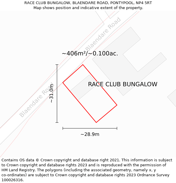RACE CLUB BUNGALOW, BLAENDARE ROAD, PONTYPOOL, NP4 5RT: Plot and title map
